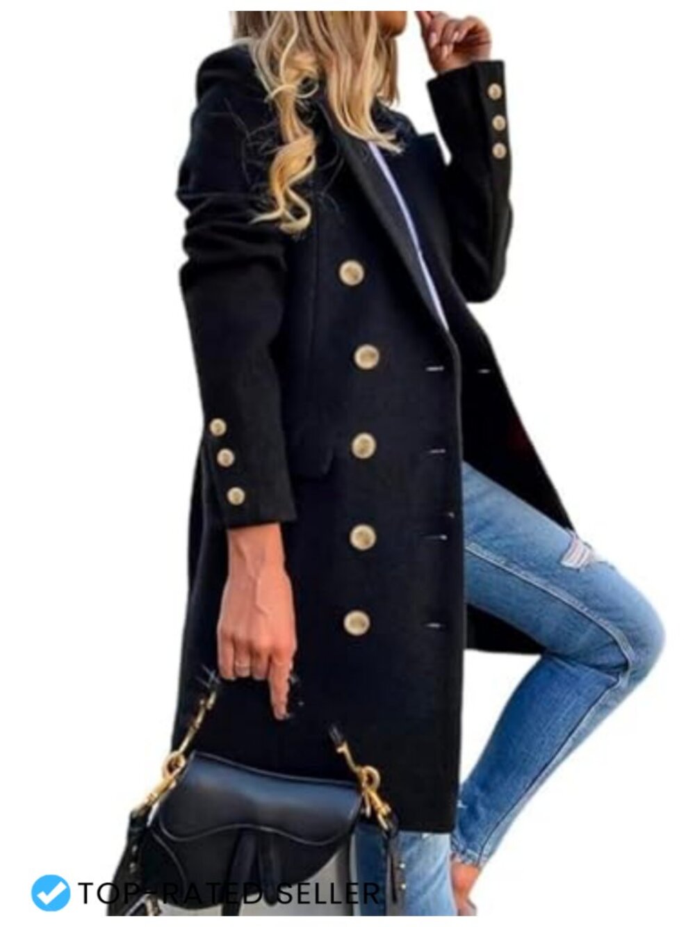 Wool Blend Peacoat Double Breasted Midi Winter Work Coat